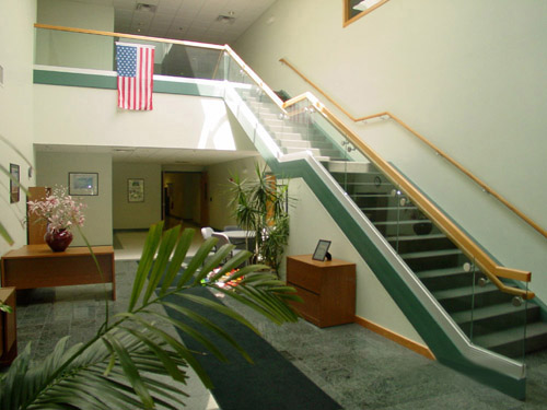 Inside entrance to office building at Rangeway Road, Billerica, MA designed by Kendall Taylor and Company