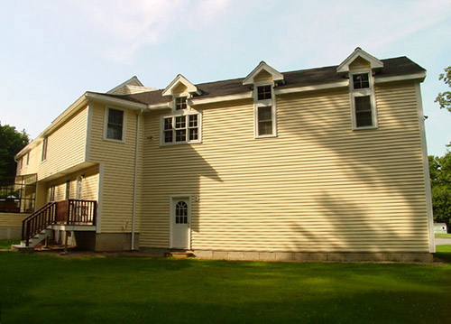 View of new exterior of Chovanes residence in Billerica, MA