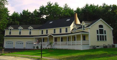 View of new exterior of Chovanes residence in Billerica, MA